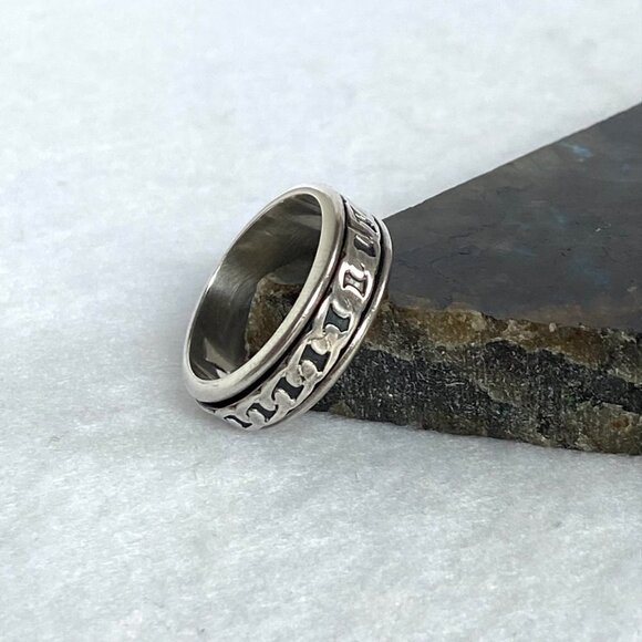 Sterling Silver 925 Mexico Curb Chain Pattern Spinner Band Ring Sz 9.5 - 9.75 - Picture 6 of 13